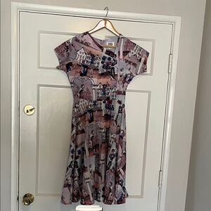 Unique Vintage Pink and Blue Printed Dress